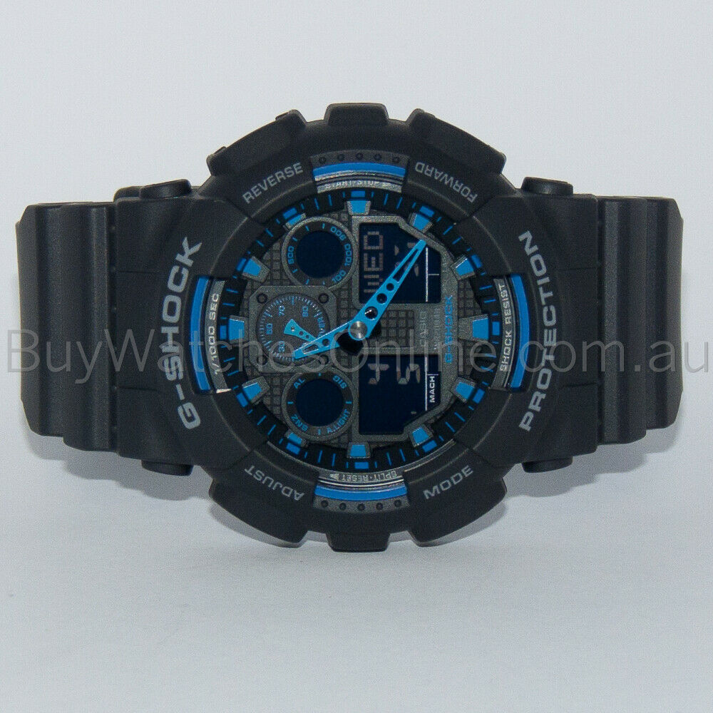 Casio G-Shock Analogue/Digital Mens Black/Blue XL Watch GA100-1A2 GA-100-1A2DR