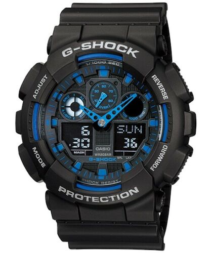 Casio G-Shock Analogue/Digital Mens Black/Blue XL Watch GA100-1A2 GA-100-1A2DR