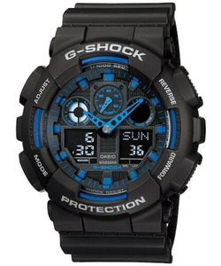 Casio G-Shock Analogue/Digital Mens Black/Blue XL Watch GA100-1A2 GA-100-1A2DR