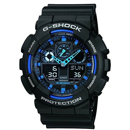 Casio G-Shock Analogue/Digital Mens Black/Blue XL Watch GA100-1A2 GA-100-1A2DR